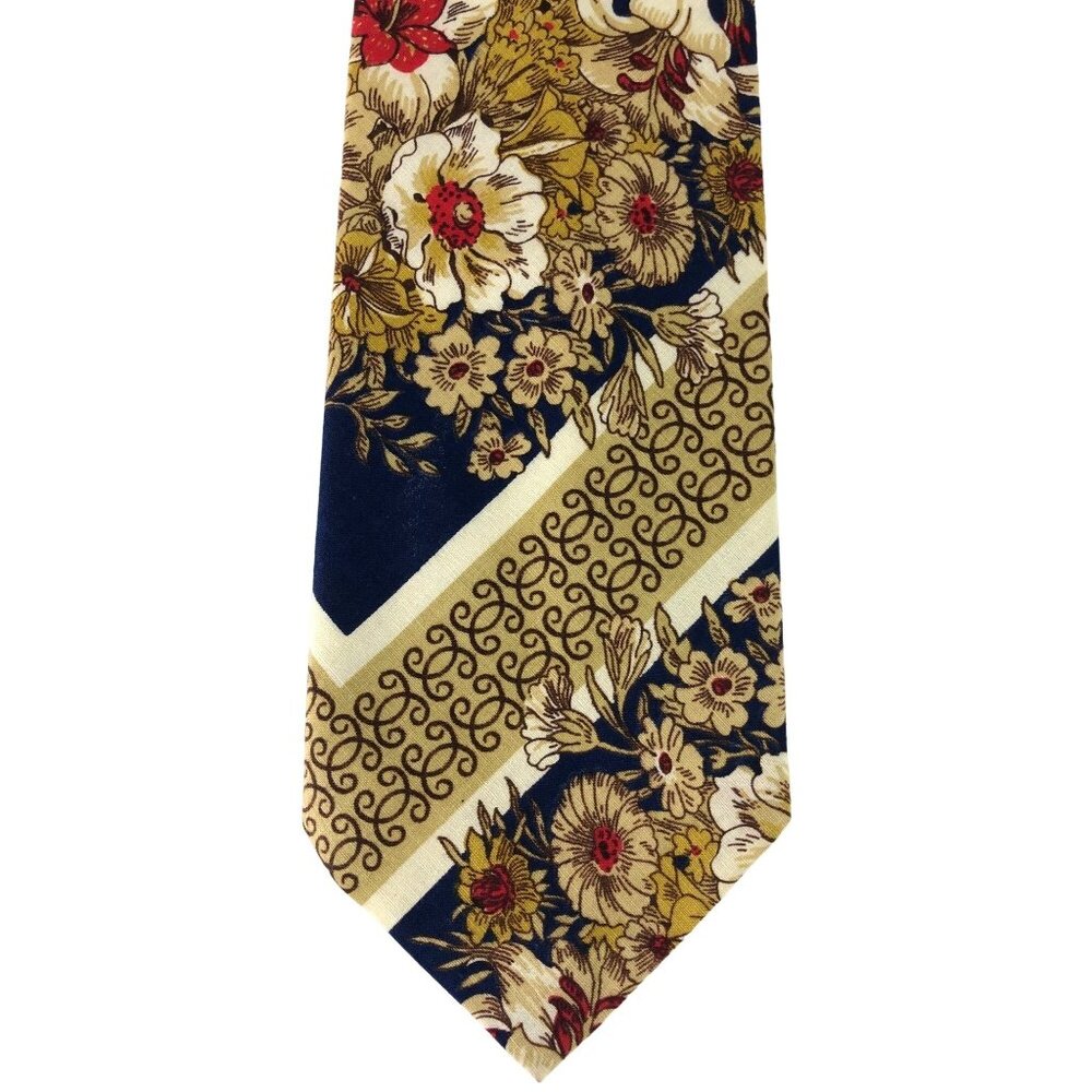 Mens Cloth Tie Necktie Multicolor Floral Print Blue Yellow Red Gold